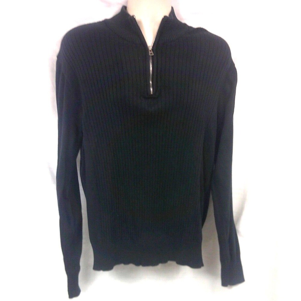 Dockers Sweater Mens 1/4 Zip Pullover Knit Black Long Sleeve Size XL